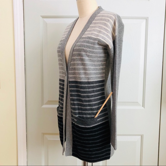 Griffen 💯 Cashmere Cardigan Stripe Sweater Grey Black Size S - Picture 4 of 6